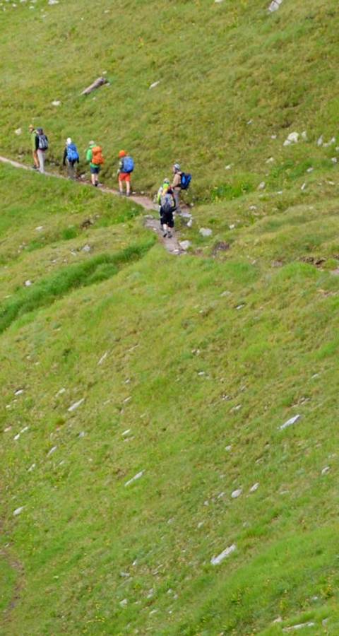 Eine Pro Natura Jugendgruppe wandert auf dem Pass Maighels (UR)