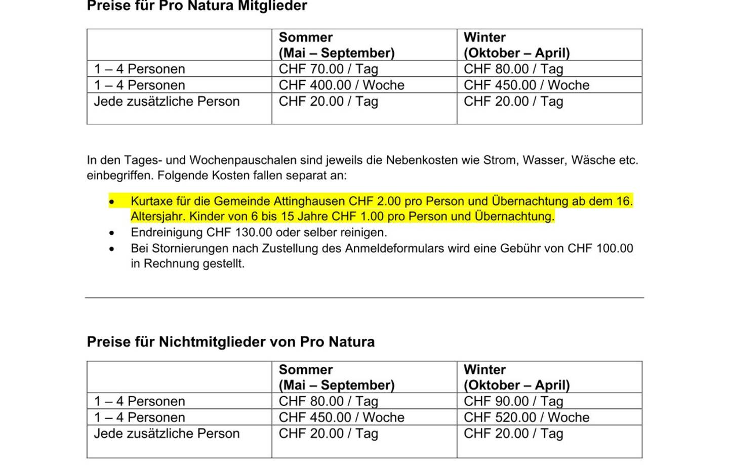 Ferienhaus Brüsti - Preise für Übernachtungen